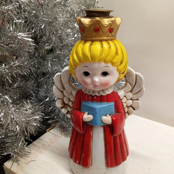 Accents Vintage Mcm Christmas Angel Candle Holder Rhinestones Home
